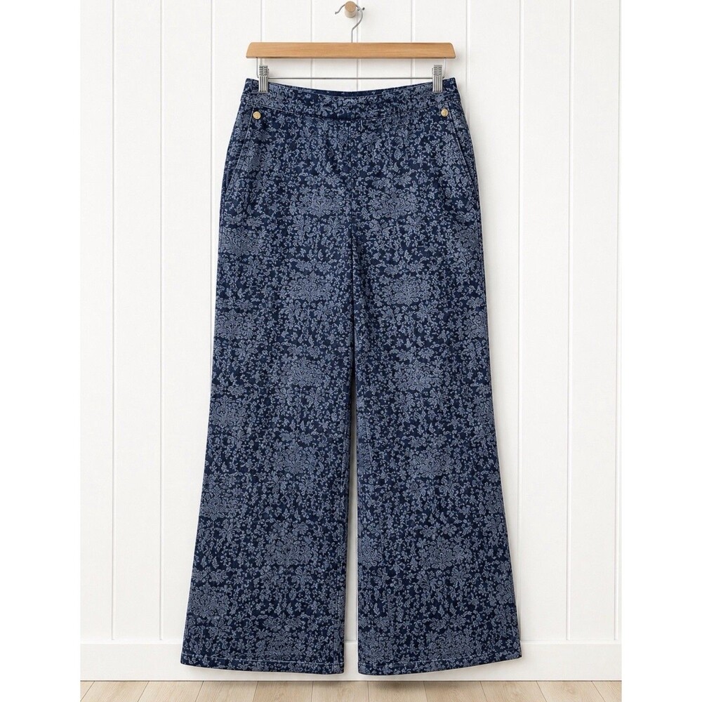 Karl Lagerfeld Paris Women's Wide Leg Jacquard Damask Pants Blue Size 10 (32x32)